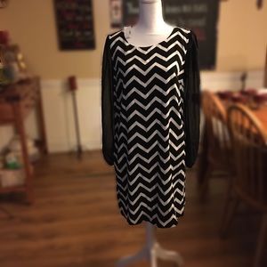 Maurice’s brand black and white dress, sheer arms